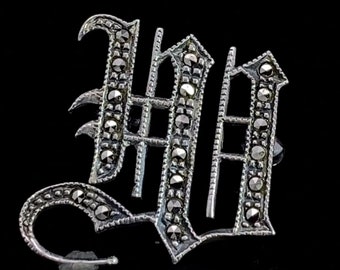 Elegant Letter W Marcasite Pin Delicate and Stylish Sterling Silver Lapel Brooch