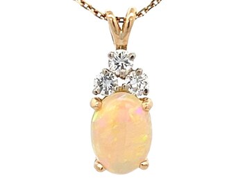 Opulent Opal: 14k Yellow Gold Opal & 3/10cttw Diamond Pendant - October Birthstone Gift