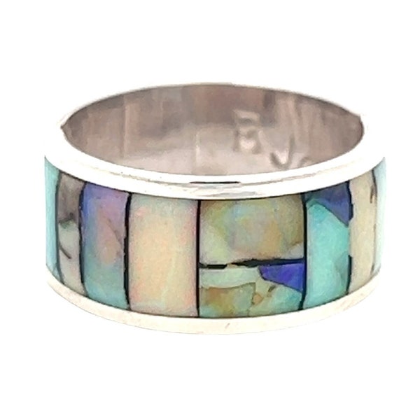 Bernard Cachini Zuni Signed Sterling Silver Opal Inlay Ring - Exquisite Native American Jewelry Statement Piece