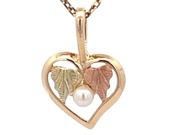 Black Hills Gold Heart Pendant with White Cultured Pearl Center - Dainty Jewelry - Traditional June Birthstone Jewelry - Sweet Sixteen Gift