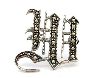 Elegant Letter W Marcasite Pin Delicate and Stylish Sterling Silver Lapel Brooch