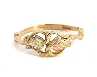 Black Hills Gold 10k Rose Yellow Green Wedding Band Traditional Ring Leaves Twisted