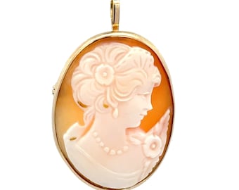 Exquisite 14k Yellow Gold Carved Shell Cameo Brooch - Vintage Portrait Jewelry, Statement Piece