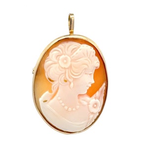 Exquisite 14k Yellow Gold Carved Shell Cameo Brooch - Vintage Portrait Jewelry, Statement Piece