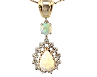 Opal and Diamond Pendant 14k Yellow Gold