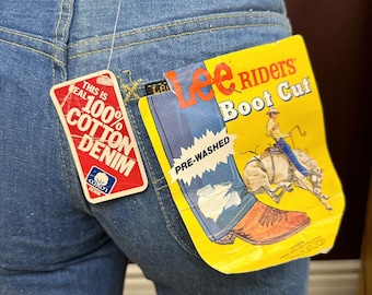 Vintage 1970s Lee Boot Cut Rider Light Wash Jeans- Genuine with Original Tags- Rare Retro Denim- 27x34