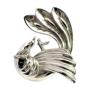 Rare Viking Craft Sterling Silver Pheasant Brooch - Exotic Bird Design, Vintage Statement Jewelry