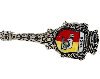 800 Silver Enameled Romulus & Remus Rome, Italy Souvenir Spoon - Vintage Travel Collectible - Traveler Gift Idea - Intricate Scroll Details