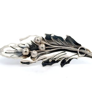 Signed RJP Sterling Silver Holly Leaf Brooch Pin Modernist Fall Autumn