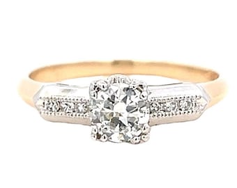 Vintage 14k Yellow Gold Diamond Engagement Ring: 0.38ct Old European Cut