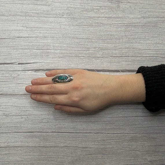 Long Statement Ring Sterling Silver Turquoise Sou… - image 5