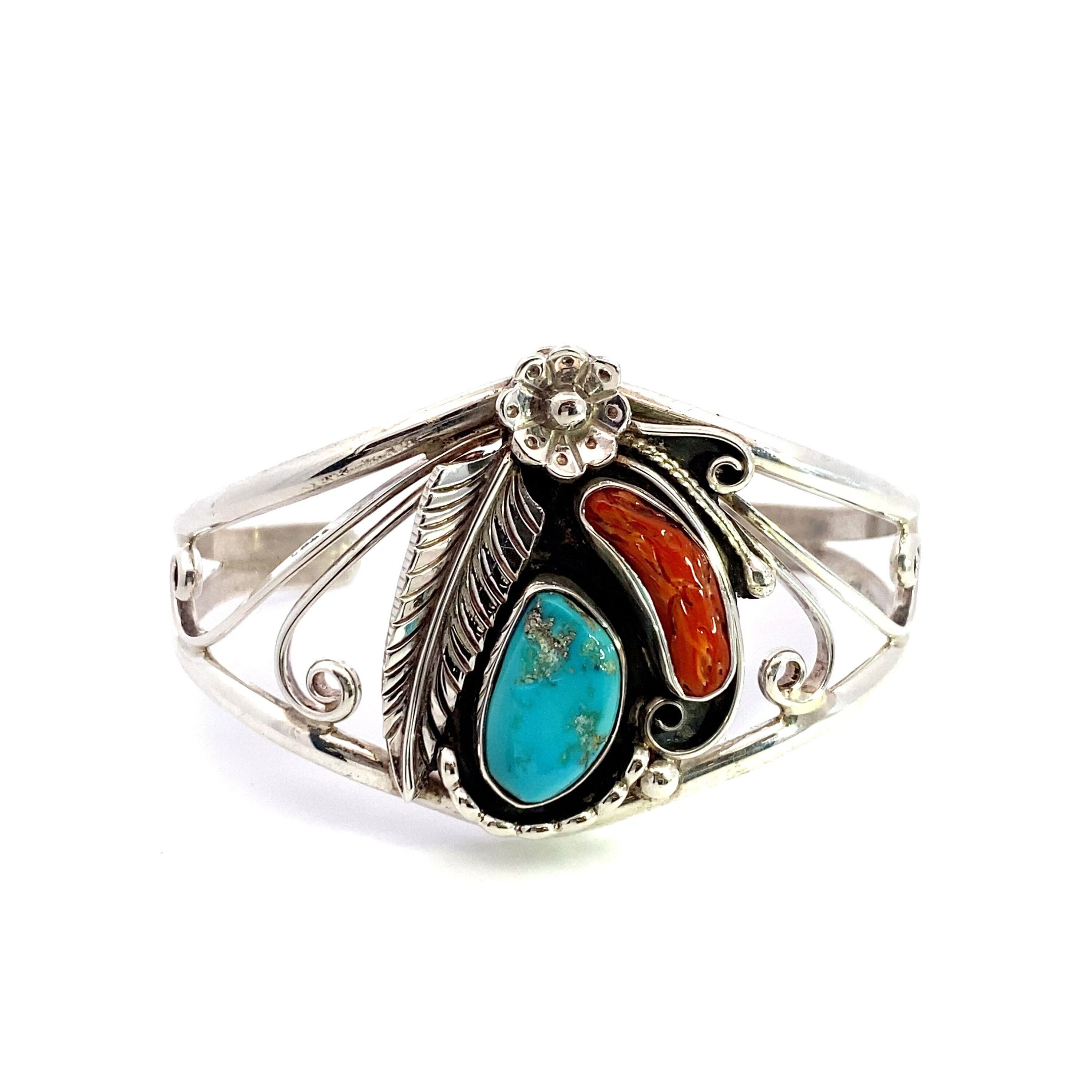 Rare Vintage Native American Navajo Coral Malachite Sterling Silver Interlocking Ring Set Rare Vintage Native American Navajo Coral Malachite Sterling Silver Interlocking Ring Set