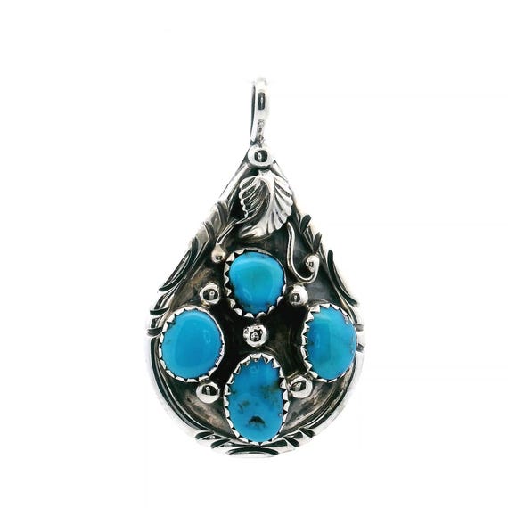 Sterling Silver Easter Blue Turquoise Pendant Tea… - image 1
