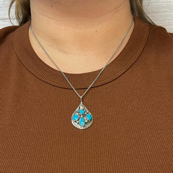 Sterling Silver Easter Blue Turquoise Pendant Tea… - image 6