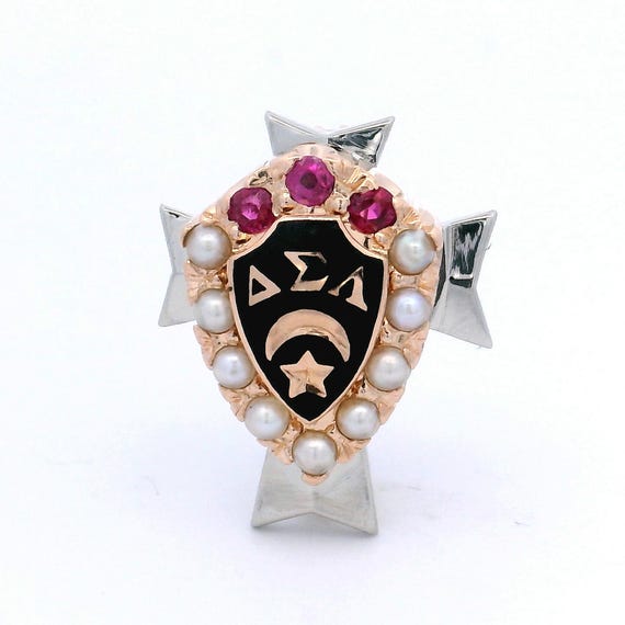 Antique 10k Gold Delta Sigma Lambda Pin: Seed Pea… - image 1