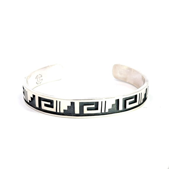 Signed Sterling Silver Geometric Cuff Bracelet - … - image 1