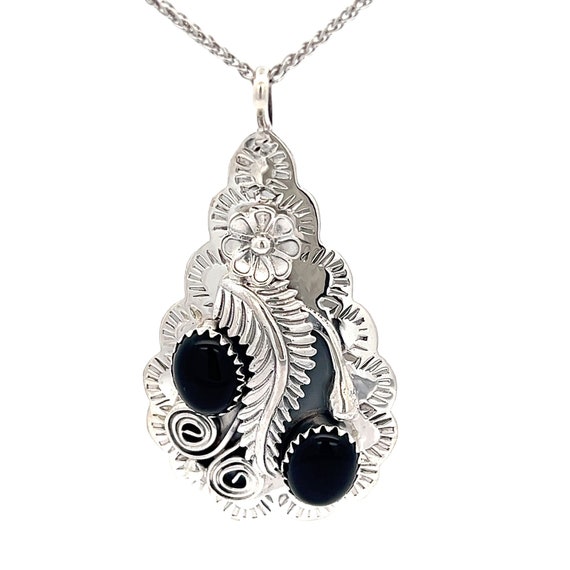 Unique Sterling Silver Black Onyx Pendant with Sou