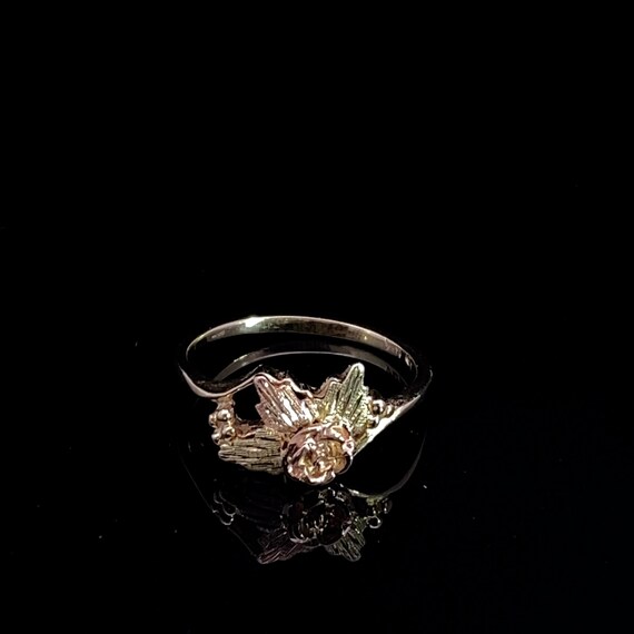 Rose in Bloom Black Hills Gold Ring 10k Yellow Green Pink Leaves