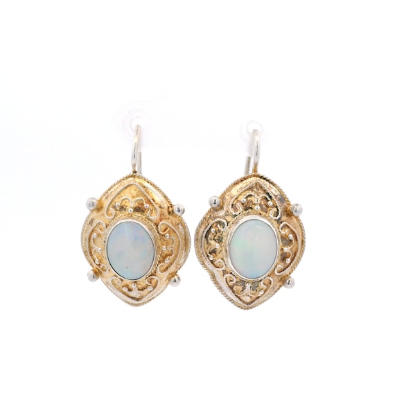 Sterling Silver Two-Tone Opal Scroll Leverback Ea… - image 1