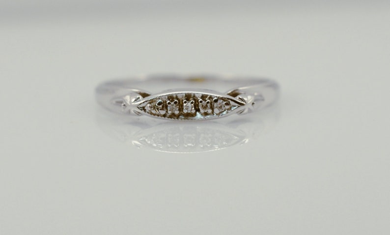Vintage 14k White Gold Single Cut Diamond Wedding Band Ring Unique Unusual