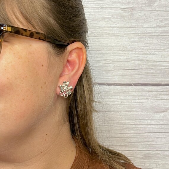 Sterling Silver Sewing Earrings Scissors Spool Th… - image 6