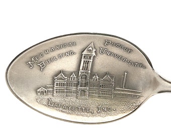 Historical Heavilon Hall Sterling Silver Purdue University Mechanical Building Lafayette Indiana Souvenir Spoon - Boiler Grad Perfect Gift