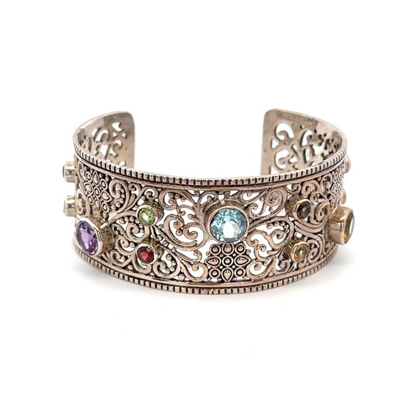Elegant Multi-Gemstone Scroll Bangle Samuel Benha… - image 1