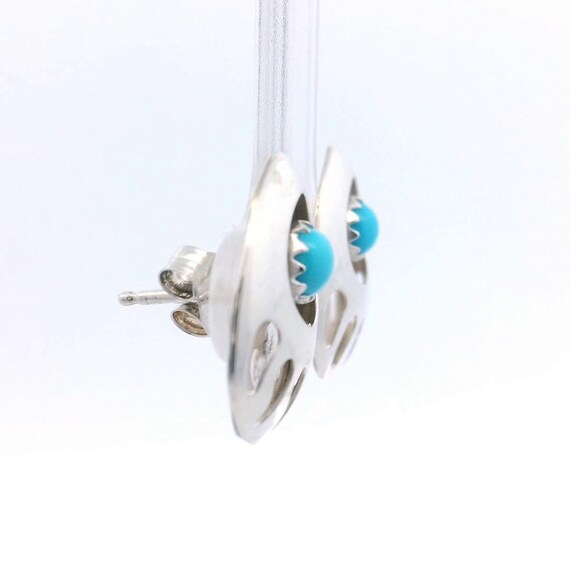 Sterling Silver Bear Paw Earrings: Turquoise Cabochon Southwestern Studs View 3