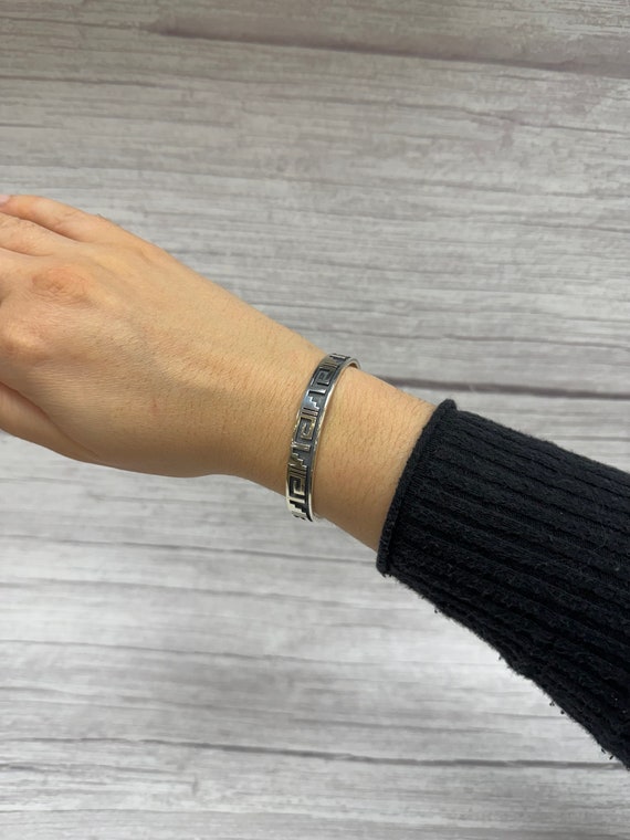 Signed Sterling Silver Geometric Cuff Bracelet - … - image 5