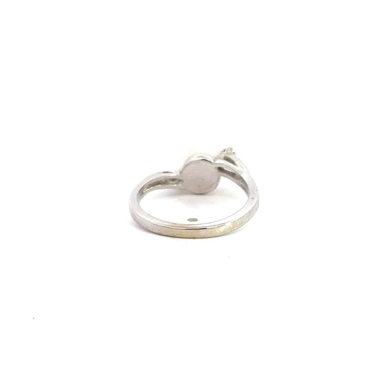 Cultured Pearl & Single Cut Diamond Ring 14k Whit… - image 2