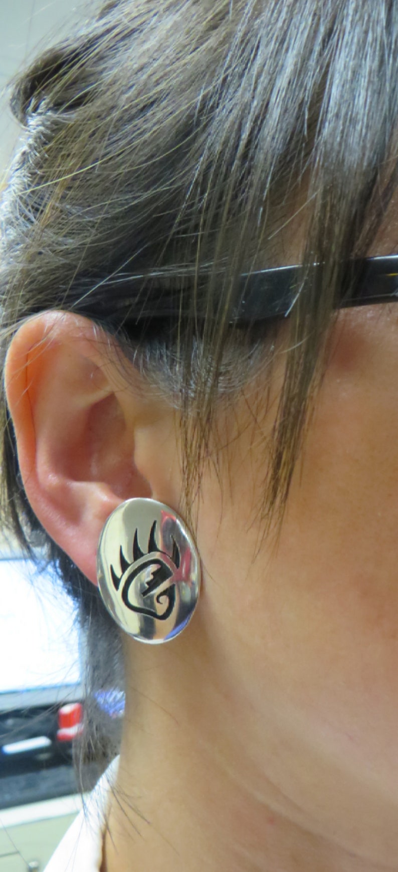 Vintage Hopi Antoinette Qumawunu Sterling Silver Clip On Earrings Bear Paw Gift