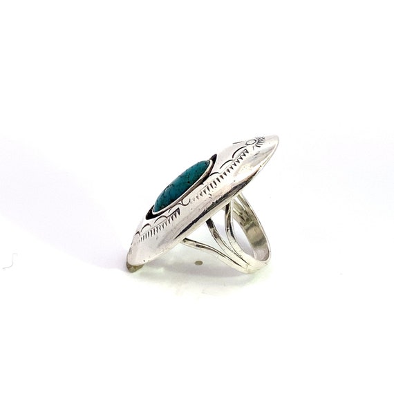 Long Statement Ring Sterling Silver Turquoise Sou… - image 4
