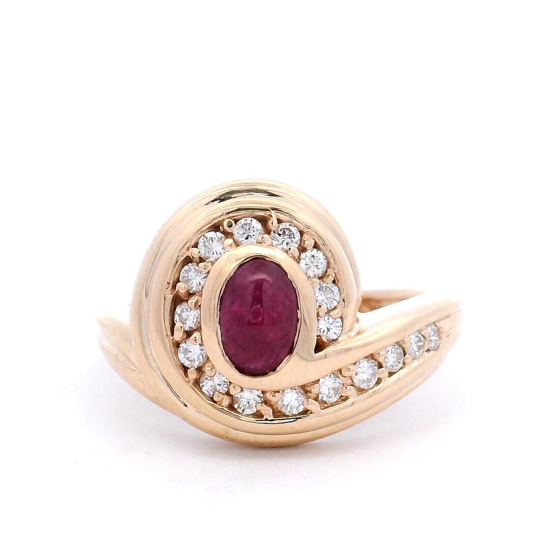 14k Yellow Gold Ruby Diamond Bypass Ring: Vintage July Birthstone - Etsy