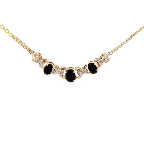 Faceted Black Onyx & Diamond Necklace 10k Yellow … - image 1