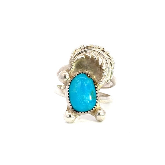 Easter Blue Turquoise Solitaire Ring Sterling Sil… - image 1