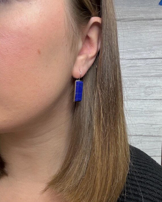 Modern Rectangular Lapis Lazuli Fish Hook Earring… - image 6