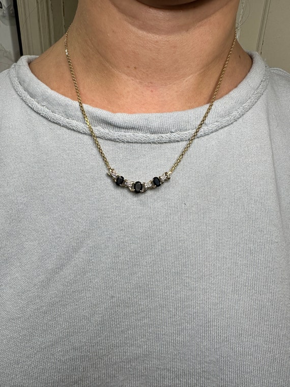 Faceted Black Onyx & Diamond Necklace 10k Yellow … - image 5