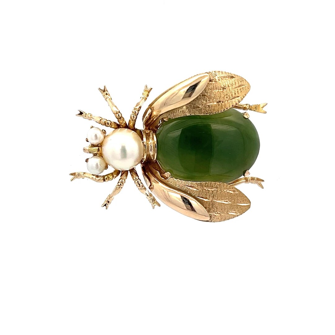 Vintage 14K Gold Jade Pearl Insect Brooch: Whimsical Bug Jewelry - Etsy