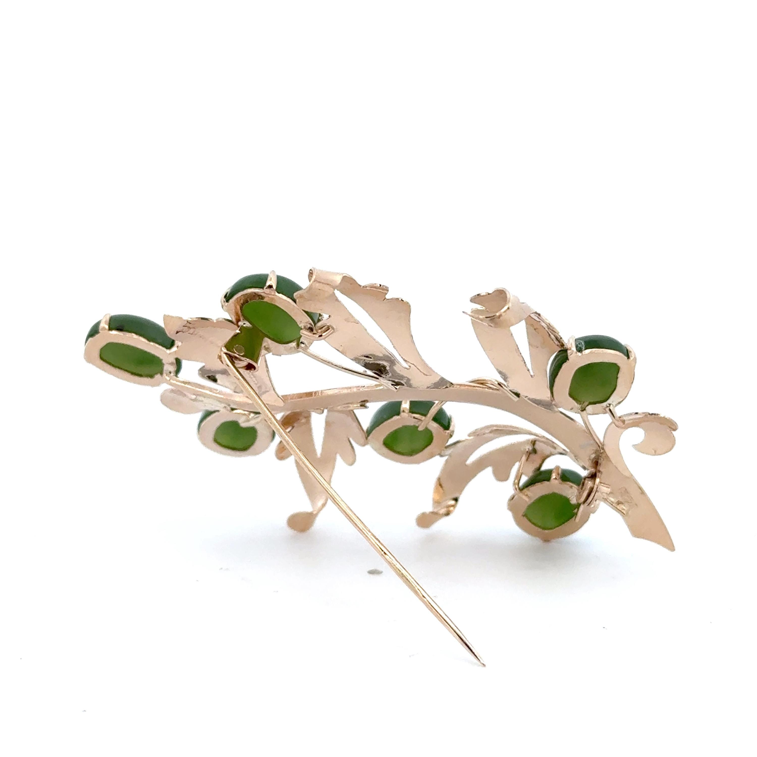 Épingle à Revers Vintage En Jade Vert Et Or Blanc 14 Carats - Ancienne, Occasion