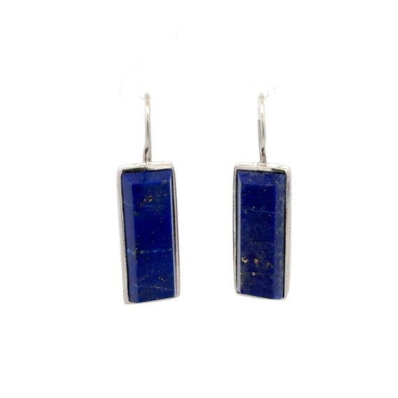 Modern Rectangular Lapis Lazuli Fish Hook Earring… - image 1