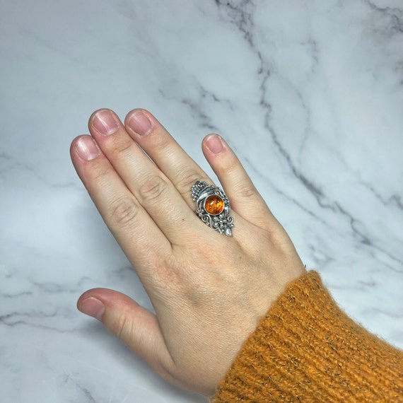 Floral Blooms: Sterling Silver Amber Ring - A Sta… - image 6
