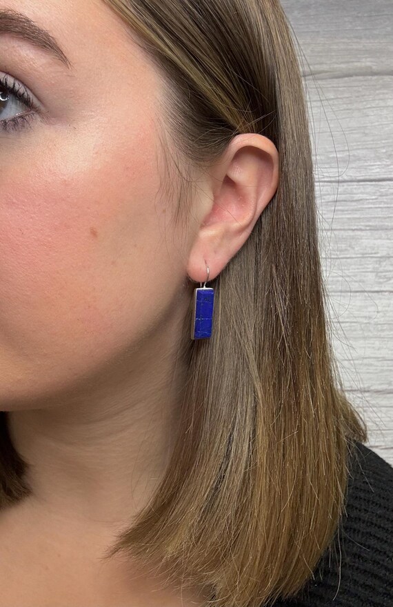 Modern Rectangular Lapis Lazuli Fish Hook Earring… - image 5