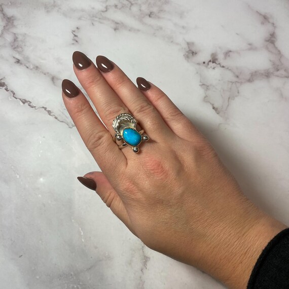 Easter Blue Turquoise Solitaire Ring Sterling Sil… - image 5