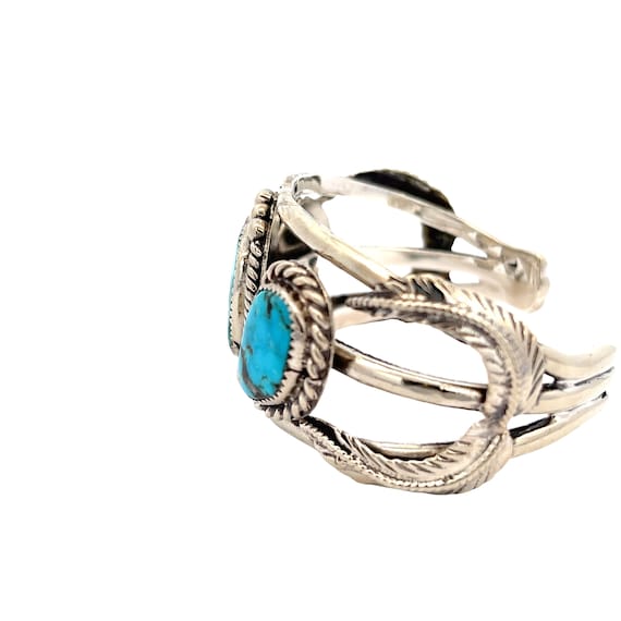 Sterling Silver Three Stone Turquoise Cuff Bracel… - image 2