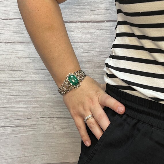 Sterling Silver Malachite Cuff Bracelet: Pierced … - image 6