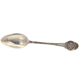 Vintage Sterling Silver Kalamazoo Michigan State Seal Souvenir Spoon - Hand-Engraved Collectible Piece - Great Lakes State Memento