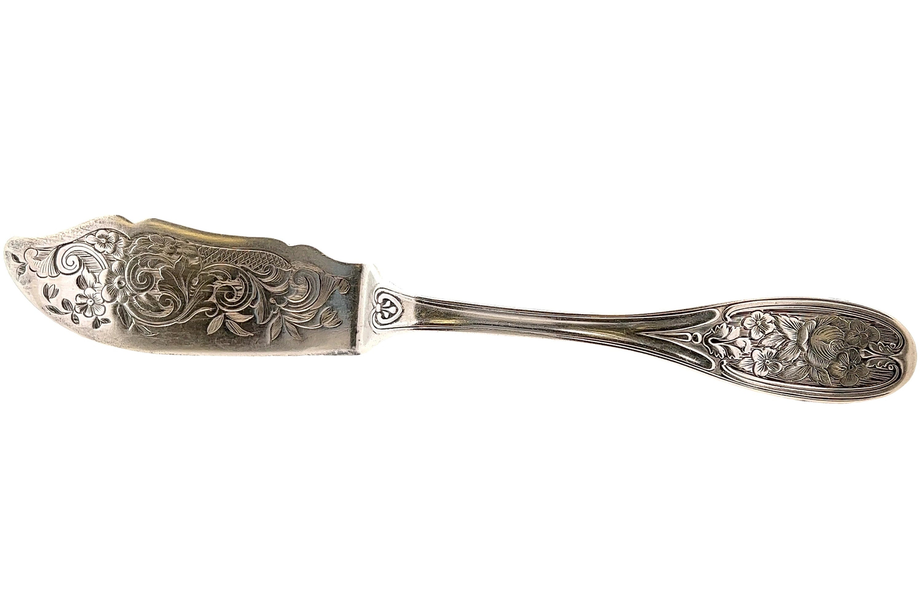 Antique 1860s Sterling Silver Butter Knife: Floral Engraved