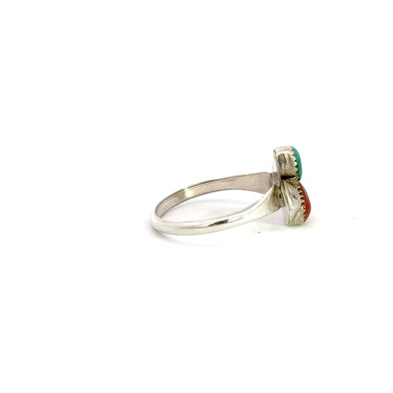 Turquoise & Coral Sterling Silver Ring South West… - image 2