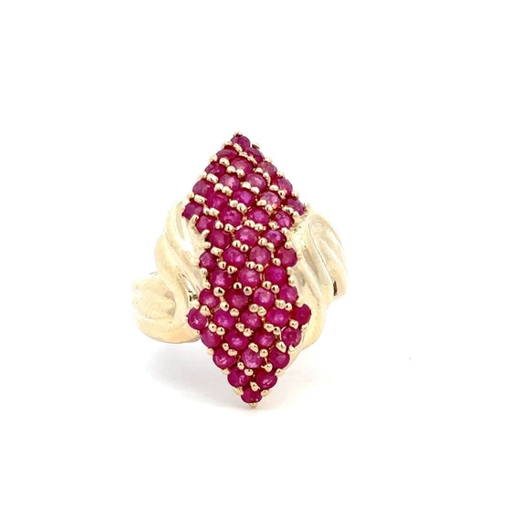 Red Ruby Cluster Ring 10k Yellow Gold Wide Waterfa