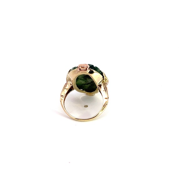 Carved Jade Jadeite Ring 10k Yellow Gold Floral T… - image 4
